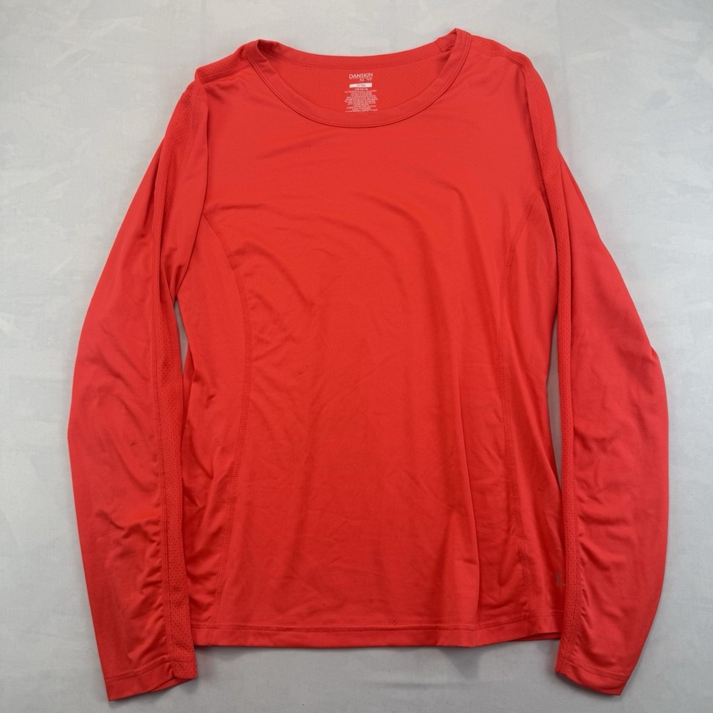 Danskin Now Women's Large Red Fitted Long Sleeve Athletic Workout Top Stretch